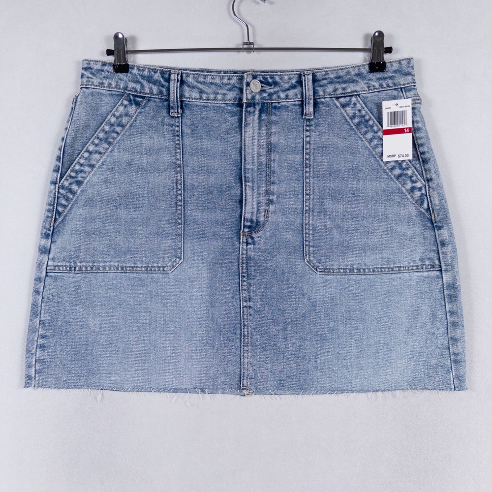 Edited by Remi Bader Womens Denim Mini Skirt 14 Light Wash Raw Hem ER4003 NWT